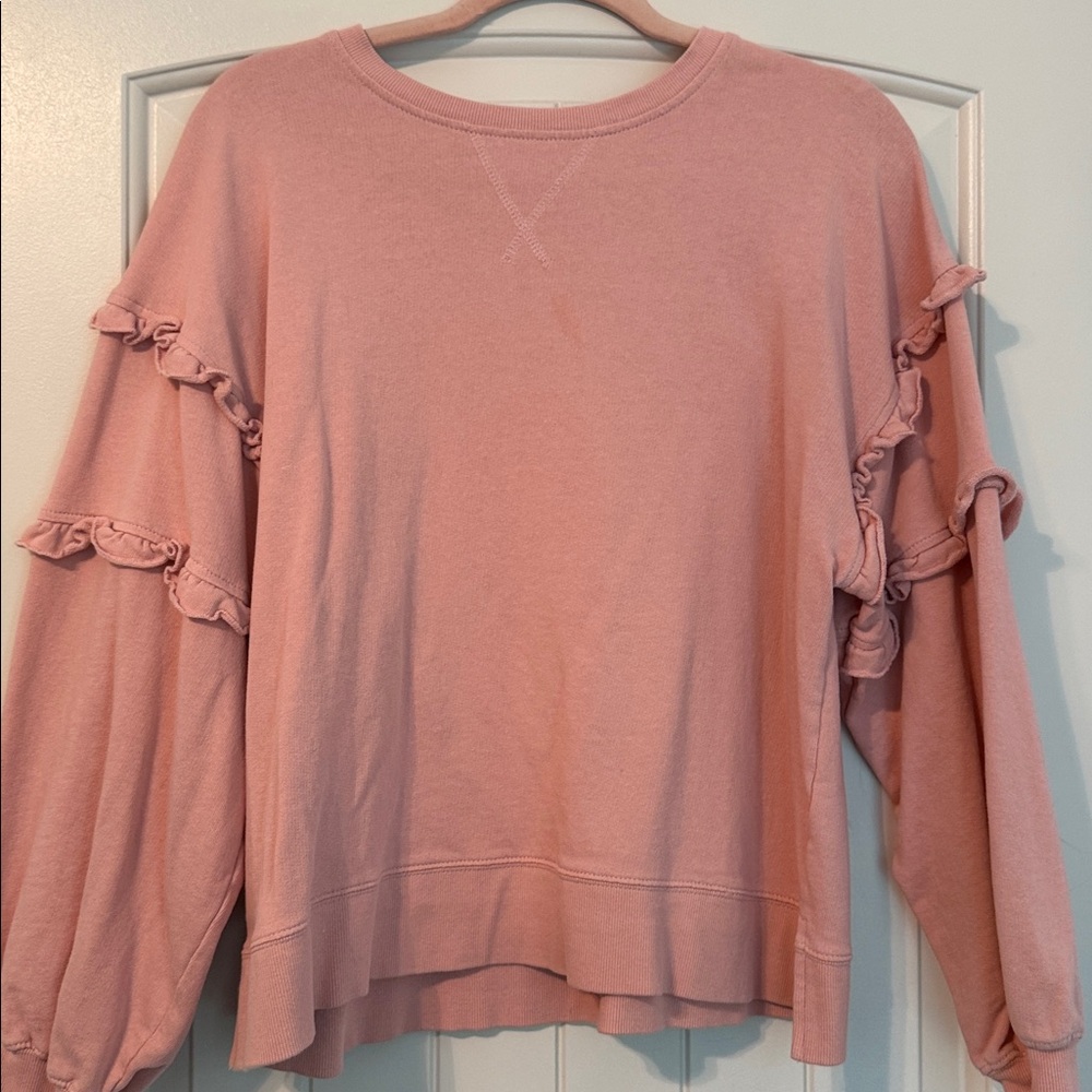 Pink Ruffle Sleeve Sweatshirt